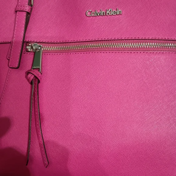 Calvin Klein Ash Tote Bag Faux Saffiano Leather Hot Pink Tote Bag Purse - Picture 3 of 4
